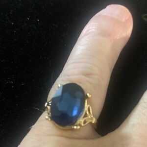 Blue Cut Glass stone on gold colored ring bogo